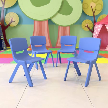 FLASH FURNITURE Blue Plastic Stackable School Chair with 13.25'' Seat Height, PK4 4-YU-YCX4-004-BLUE-GG
